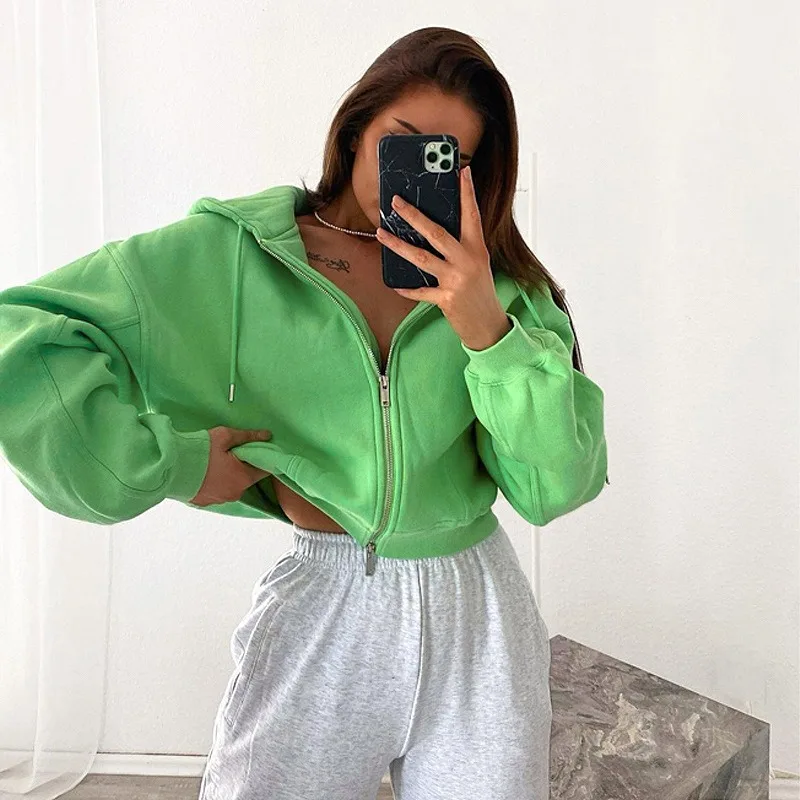 Thick Hoodies 2024 Spring Streetwear Hooded Hoodies Women Long Sleeve Y2k Top Fashion Buckle Cropped Pullovers Tops