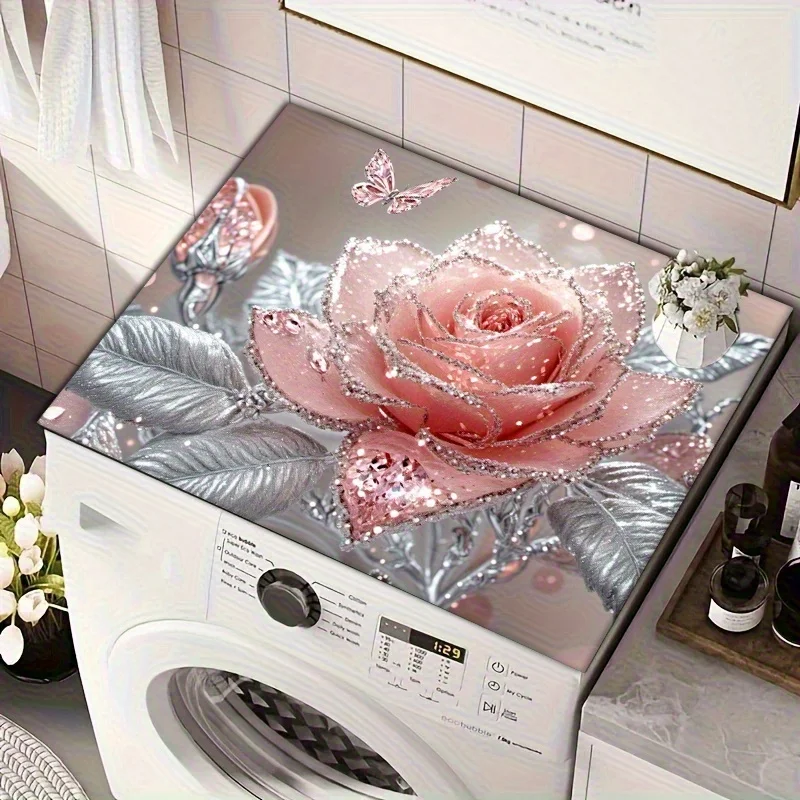 

1 Pink Rose Pattern Washing Machine Mat - Absorbent, Reusable, Suitable for Laundry and Kitchen Appliances