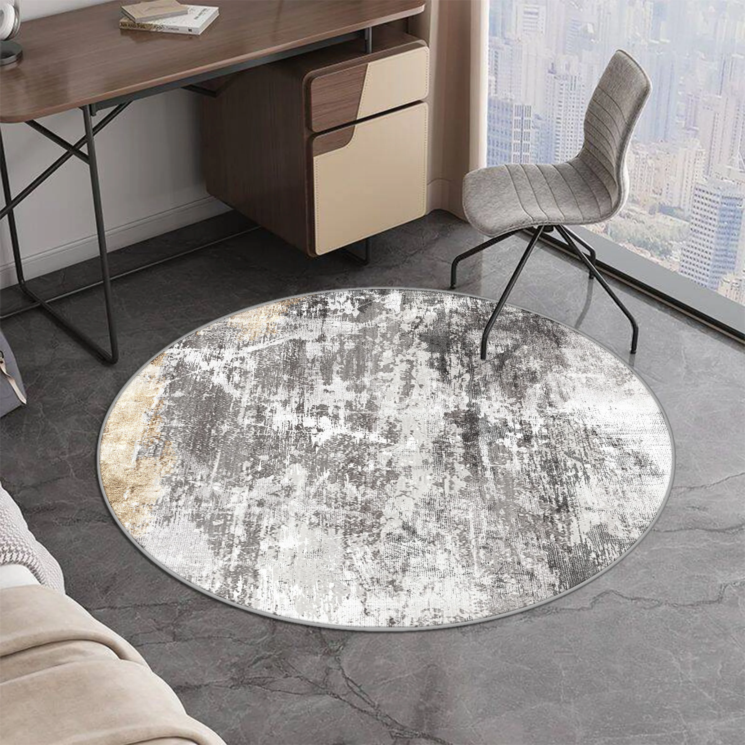 Modern Home Round Carpets Abstract Grey Soft Floor Mat Living Room Bedroom Bedside Rugs Study Room Chair Area Rug Washable