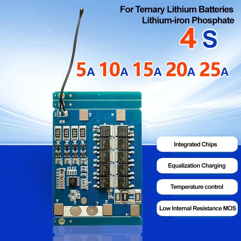 Lifepo4 BMS 4S 12V 25A 20A 15A 10A 5A for Ternary Lithium iron Phosphate Battery Common Port Balance BMS Temperature Control MOS