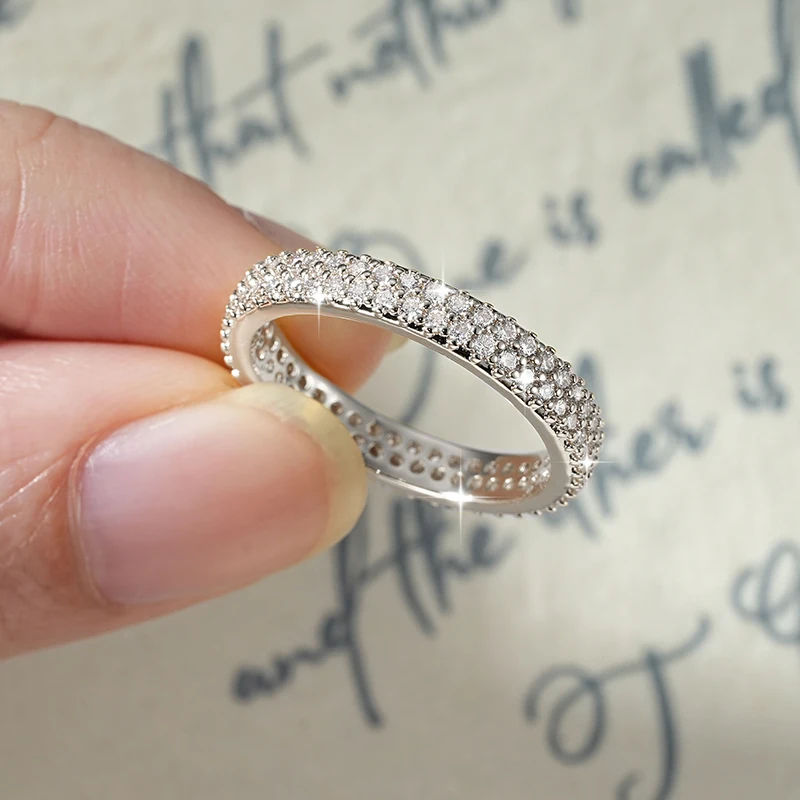 Lnkry Double Row 1.3mm Moissanite Eternity Ring14k Gold Filled Stackable Wedding Rings For Women Exquisite Lab Diamond Jewelry