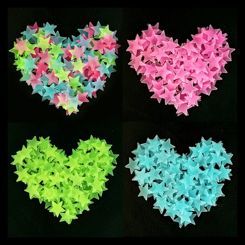 100 Uds. Pegatinas de pared luminosas de estrella 3D que brillan en la oscuridad, almacenamiento de energía, calcomanías fluorescentes para pared, decoración del hogar para habitación de niños y dormitorio