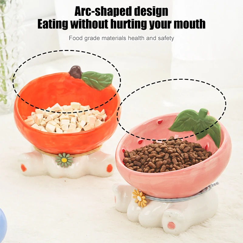 Cat Fruit Ceramic Bowl Elevated Pet Food Water Bowls Raised Small Dogs Tilted Drinking Eating Feeders Puppy Cats Accessories