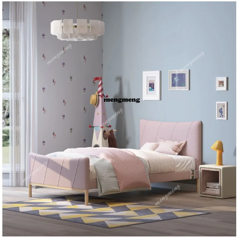 

Fabric bed Solid wood single bed Bedroom 1.2 meters 1.5m Light luxury and simple