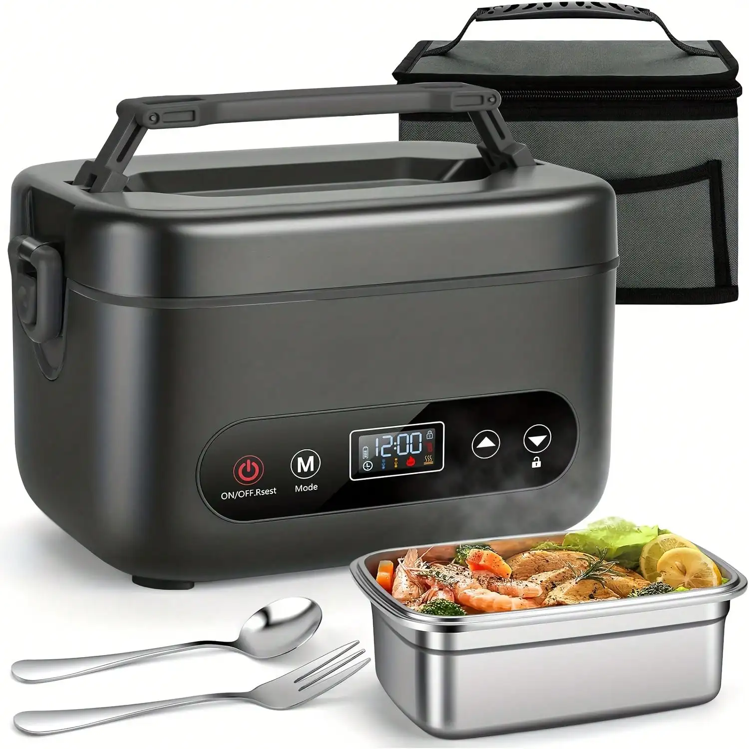 1.2L Cordless Electric Lunch Box 20000mAh - Stainless Steel Portable Food Heater, 2-In-1 Power Bank, Rechargeable Lunch Container For Office, Car, Travel & Truck Drivers