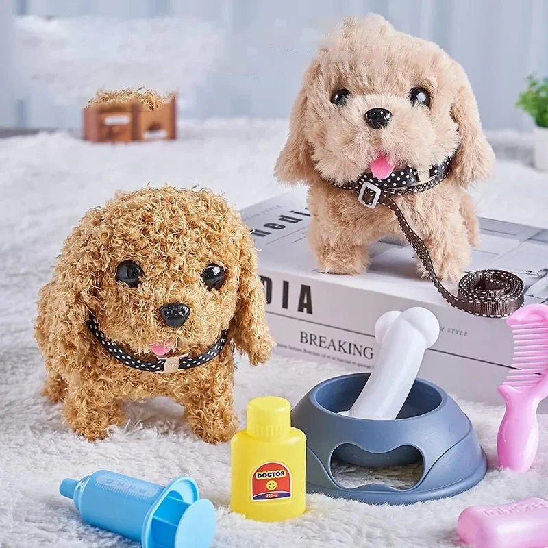 Simulazione di cane da compagnia elettronico per bambini, suono multifunzionale e luce, cane interattivo da passeggio, bambola di peluche con capsula spaziale