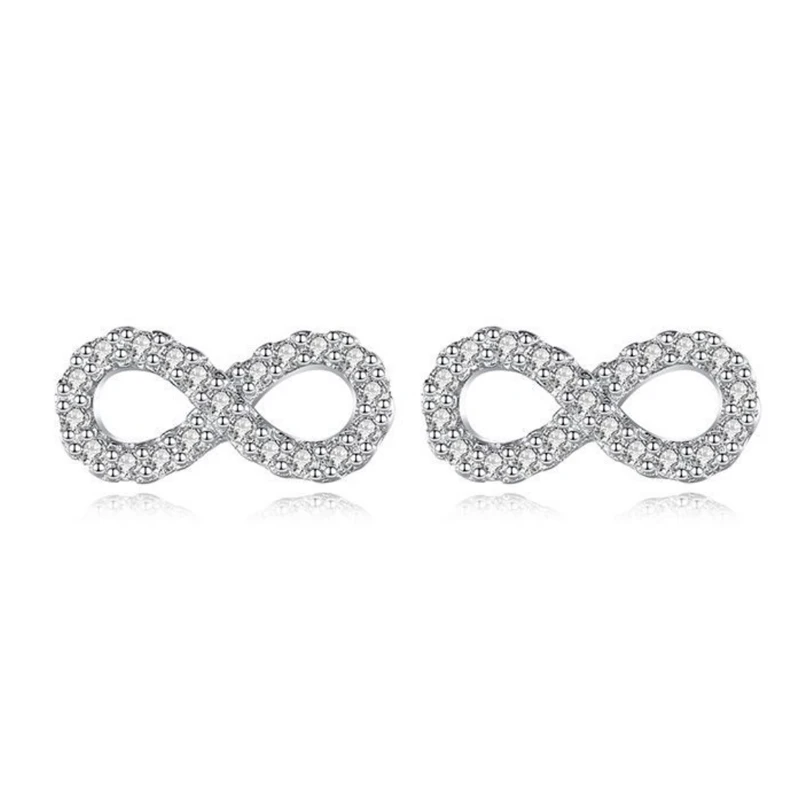 Huitan 925 Sterling Silver Infinity Sign Stud Earrings for Women Trendy Eternal Wedding Promise Jewelry Simple Stylish Earrings