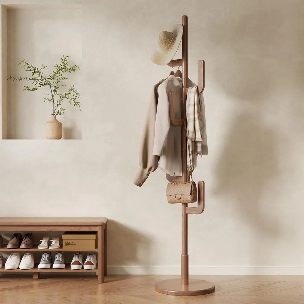 

Solid Wood Cactus Coat Rack, Freestanding Coats Rack with 6 L-Shaped Hooks and 3 Adjustable Sizes, Coats Tree, Coat Racks