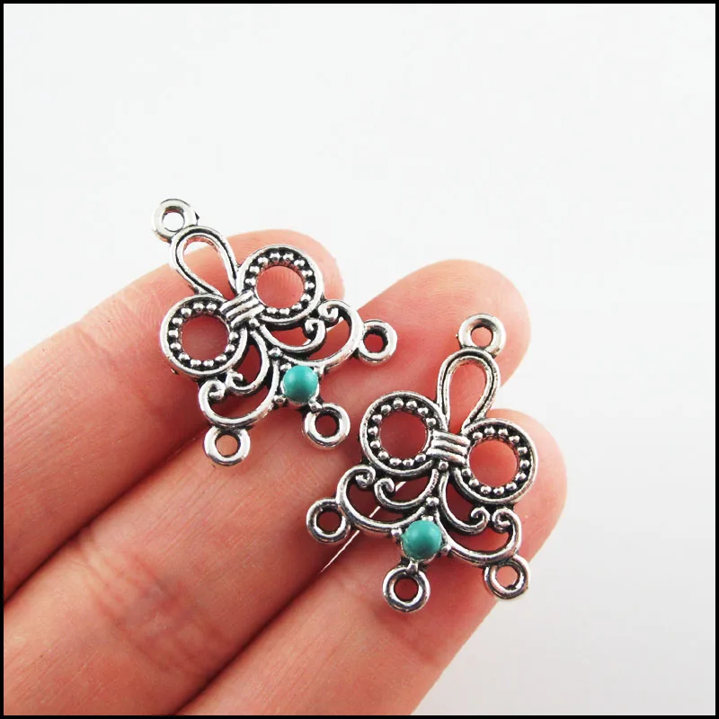 Fashion New Turquoise Stone Connectors Charms Flower Heart Tibetan Silver Plated Pendants Retro HCJBAB
