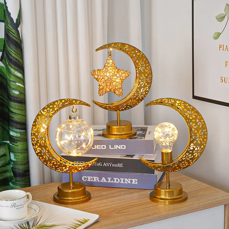 

Metal Gold Ramadan Moon Led Lamp Decoration for Home Ramadan Kareem Light Decoration Eid Mubarak Muslim Eid Al Adha Gifts