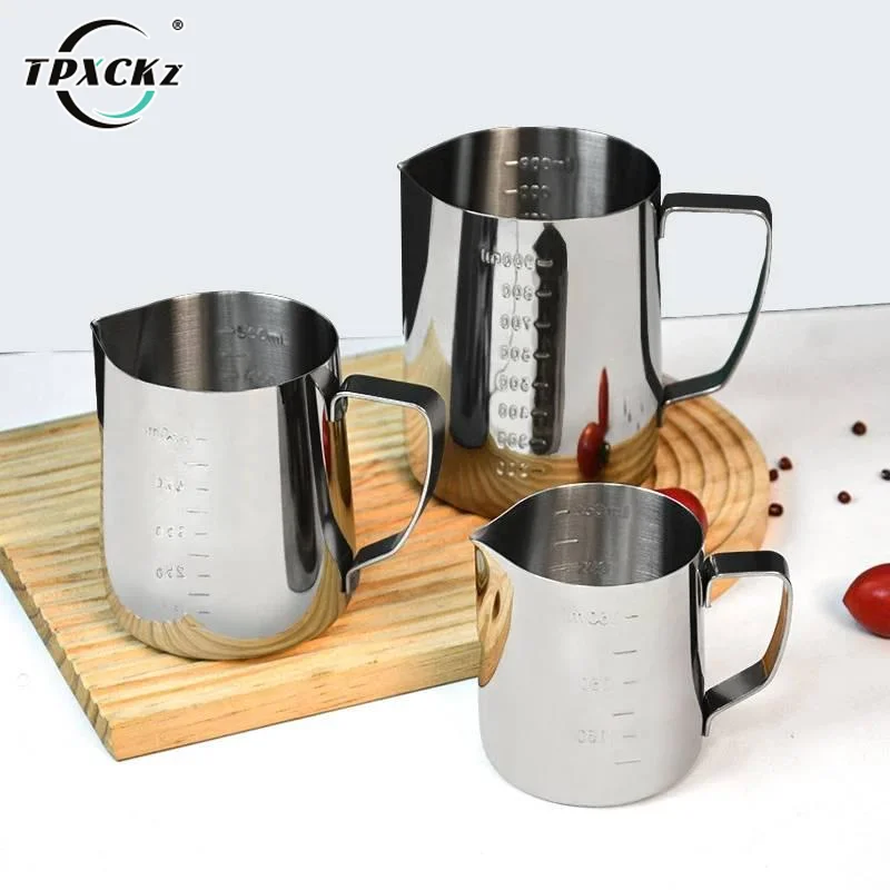 SL Stainless Steel Milk Frothing Pitcher With Internal Scale And Ergonomic Handle Perfect For Home Coffee Latte Art Making