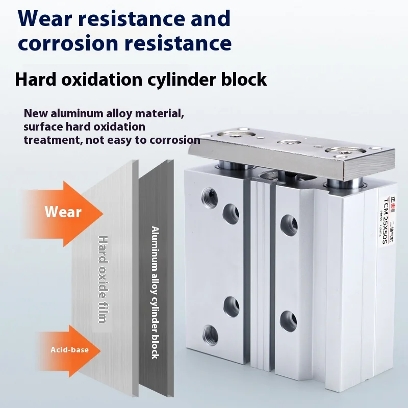 三軸三気圧式精密シリンダ TCL TCM-12 16 20 25 32 40 63-10 30 100 スチールガイドロッドピストンコア部品付き