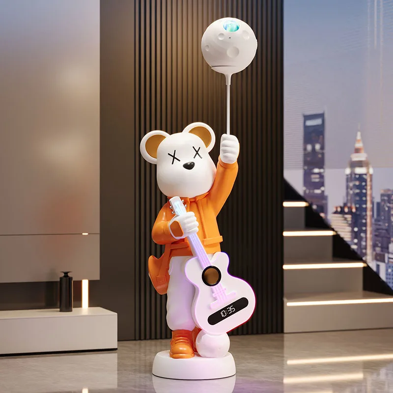 Home Decor Vitality Bear Resin Statue Floor Ornament Living Room Creative Guitar Bluetooth Speaker Sculpture Housewarming Gifts