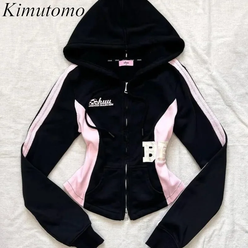 

Kimutomo Hoodies Women Slim Y2k Aesthetic Letter Printed Vintage Grunge Jackets Zipper Harajuku Fashion Grunge Sweatshirt