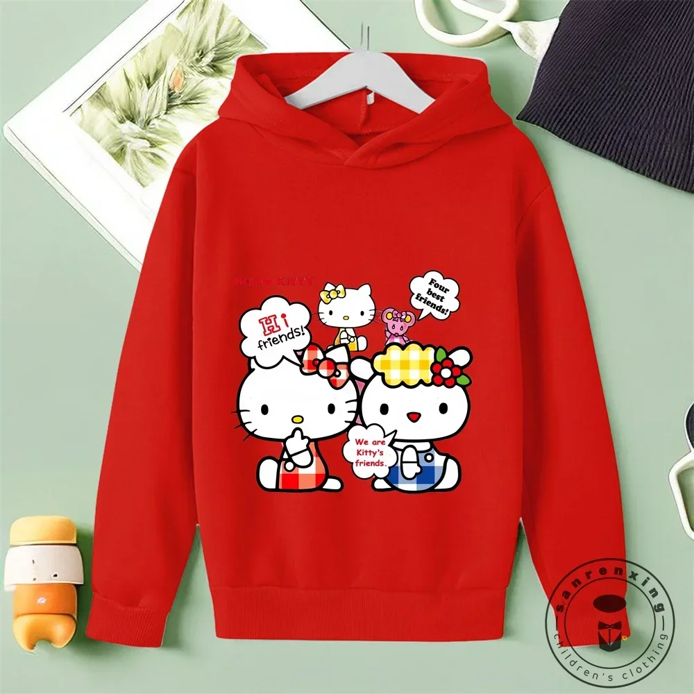 Casual Hello Kitty Street Style Tops for Children Vibrant All-Over Prints Solid Backgrounds Autumn Winter Fashion Fun by Sanrio