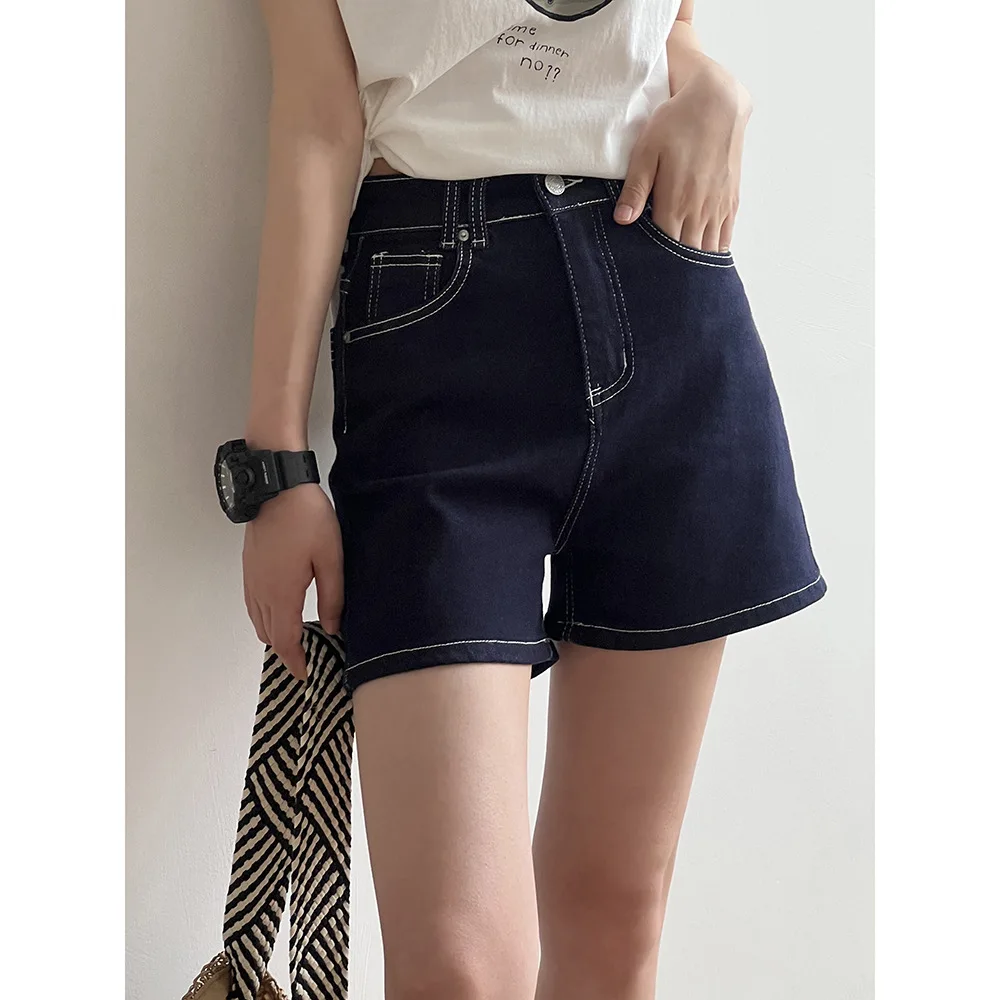 Damen bekleidung hoch taillierte lässige A-Line-Jeans shorts 2024 Sommer neue modische einfarbige Slimming-Shorts mit weitem Bein