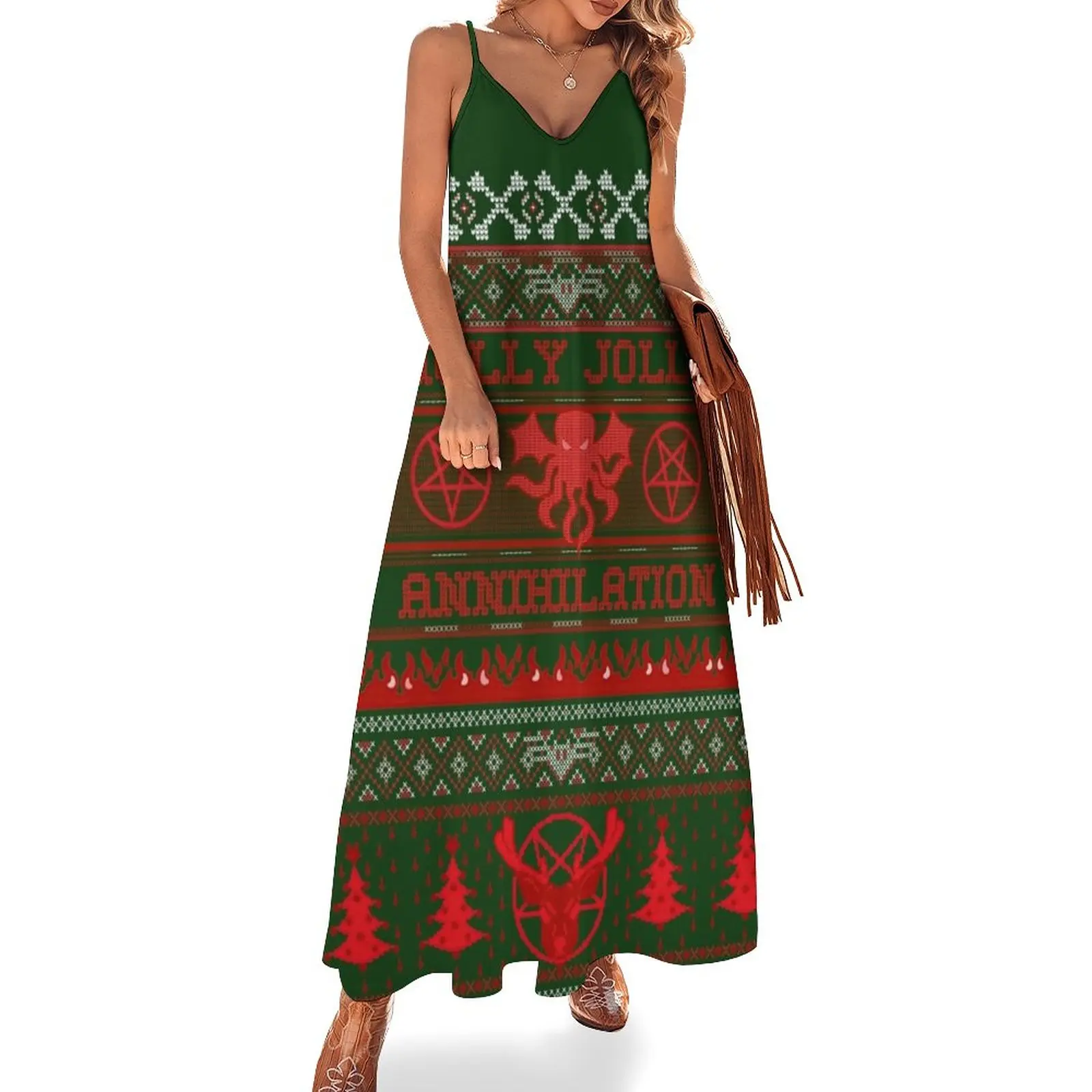 

Have a holly jolly Christmas annihilation with Cthulhu and his red fanged reindeer. Sleeveless Dress dresses for women