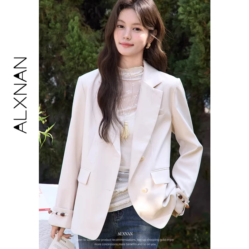 

Женский абрикосовый блейзер ALXNAN 2026: Элегантный дизайн с бисерными манжетами, модный офисный пиджак с длинными рукавами, модель L62108