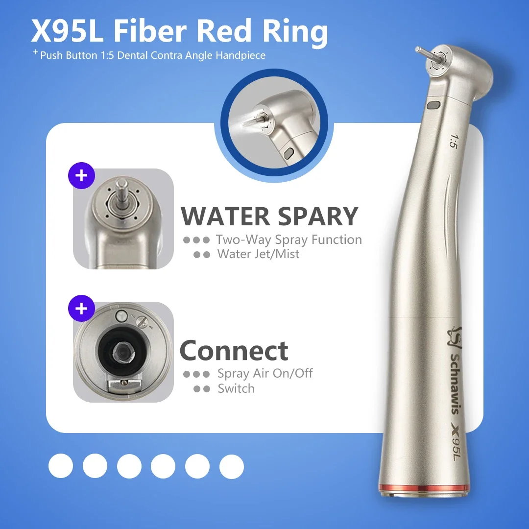 Push Button Dental 1:5 Increase Speed Handpiece for NSK Bearing Contra Angle Handpiece Spray Air On/Off Switch Fiber Red Ring