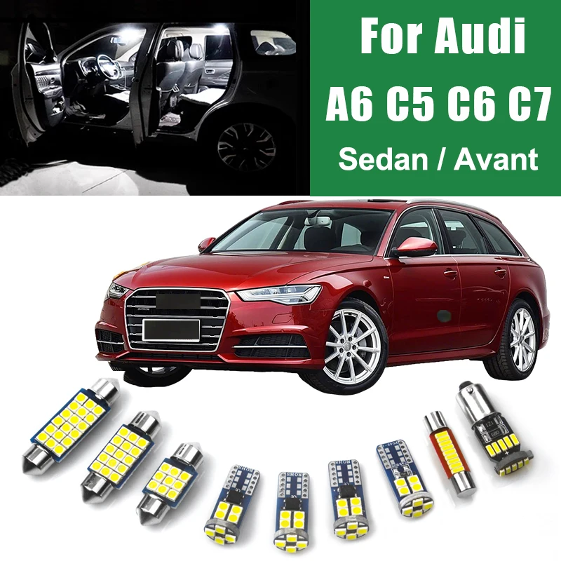 Für Audi A6 S6 RS6 C5 C6 C7 Limousine Avant 12V Auto LED-Lampen-Set Innenraumbeleuchtung Kosmetikspiegel Handschuhfach Kofferraumbeleuchtung Zubehör