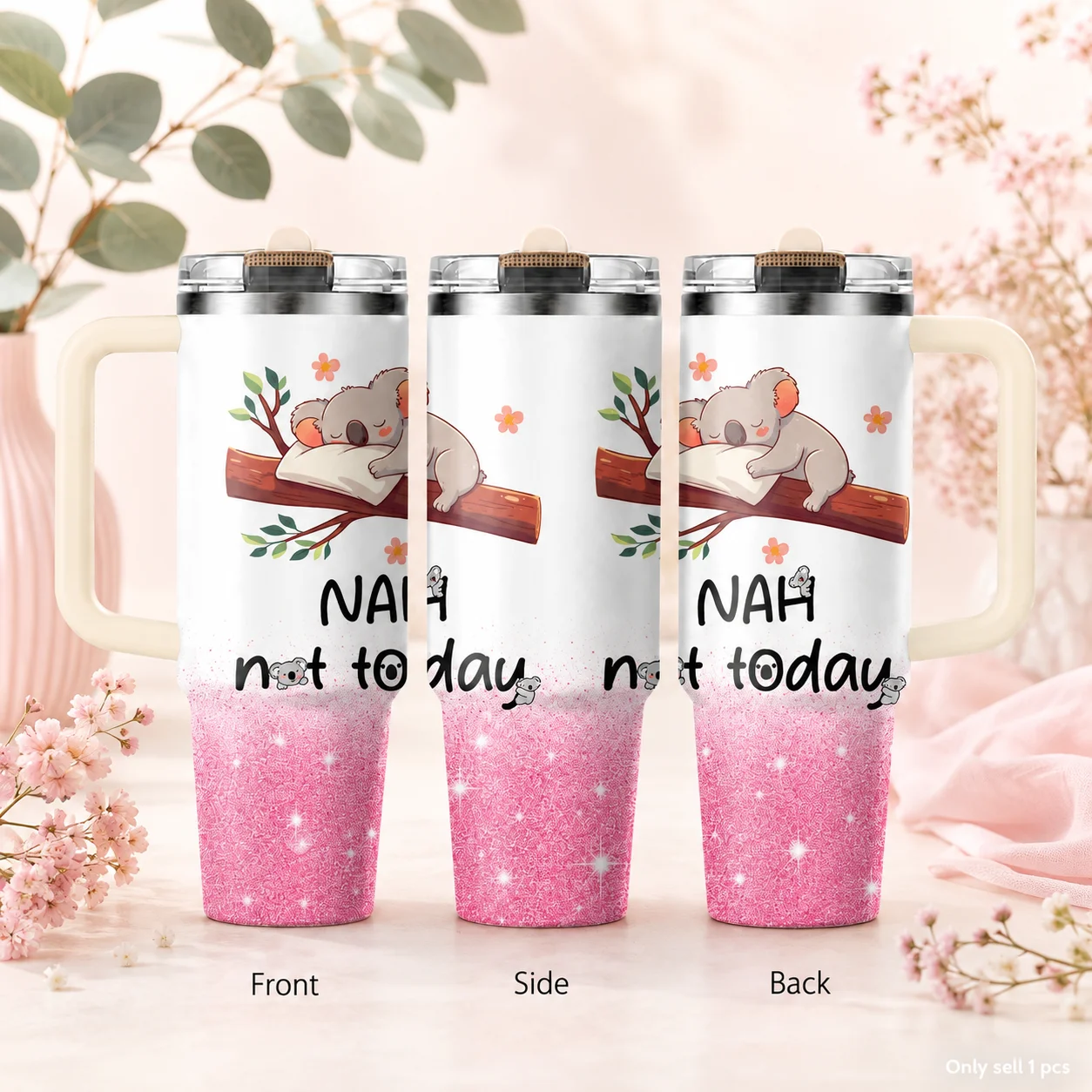 Nah Not Today Sleepy Koala Vacuum Flasks 40oz 3rd Gen Vacuum Insulated Stainless Steel Tumbler Cup With Handle Straw Lid