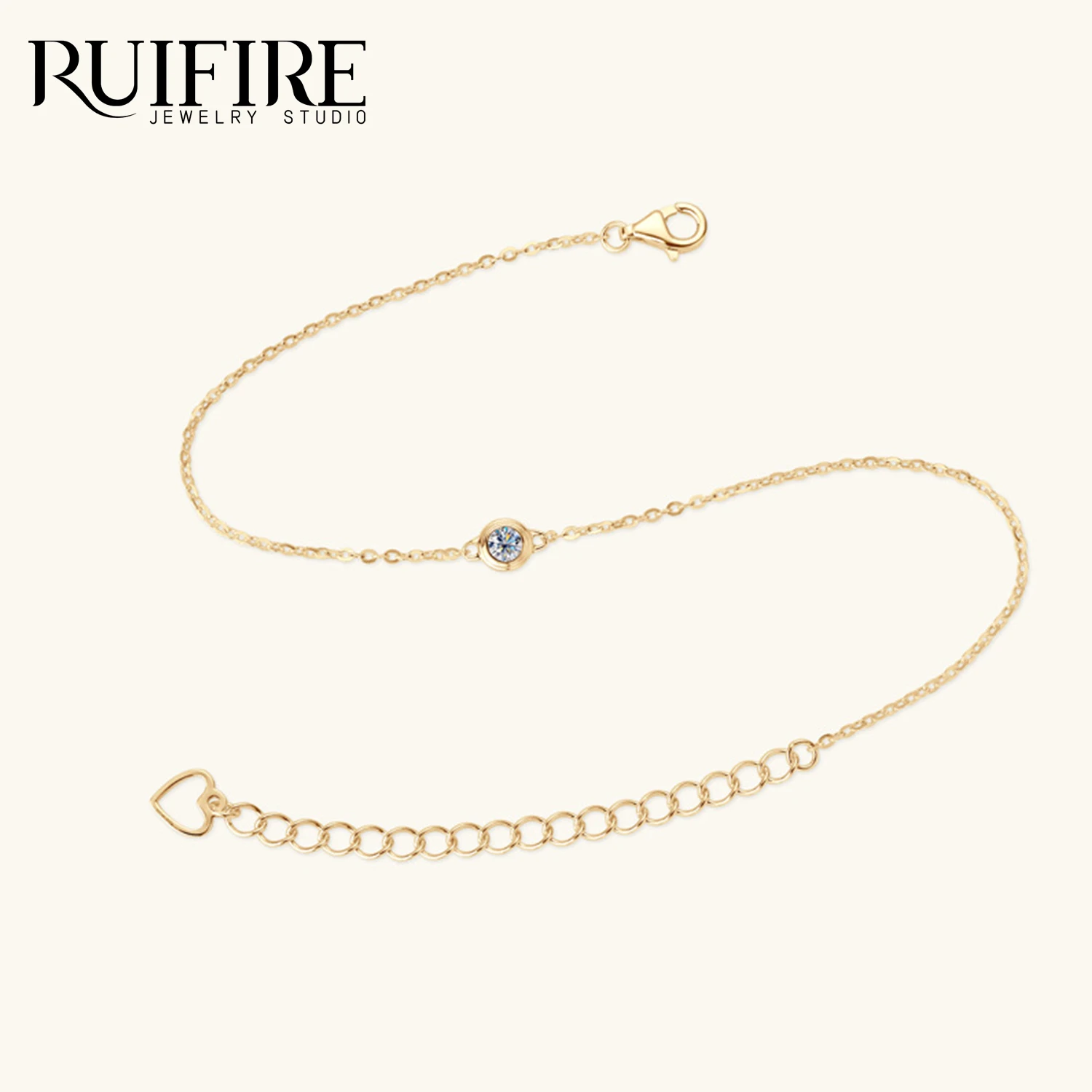 

RUIFIRE водонепроницаемый браслет из муассанита, цепочка из 14-каратного золота, стерлинговое серебро S925, штабелируемый браслет дружбы для женщин и девочек