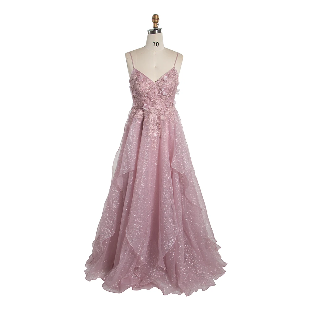 

Elegant Prom Dress Floor-Length Sparkle Fabric Evening Party Dress B002