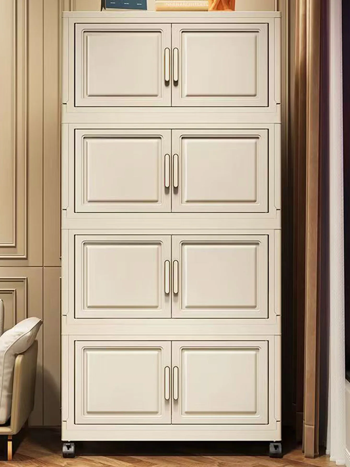 Thickened Plastic Multi-Layer Storage Cabinet Simple Creamy Style Home Organizer Wardrobe for Kitchen Bathroom Use