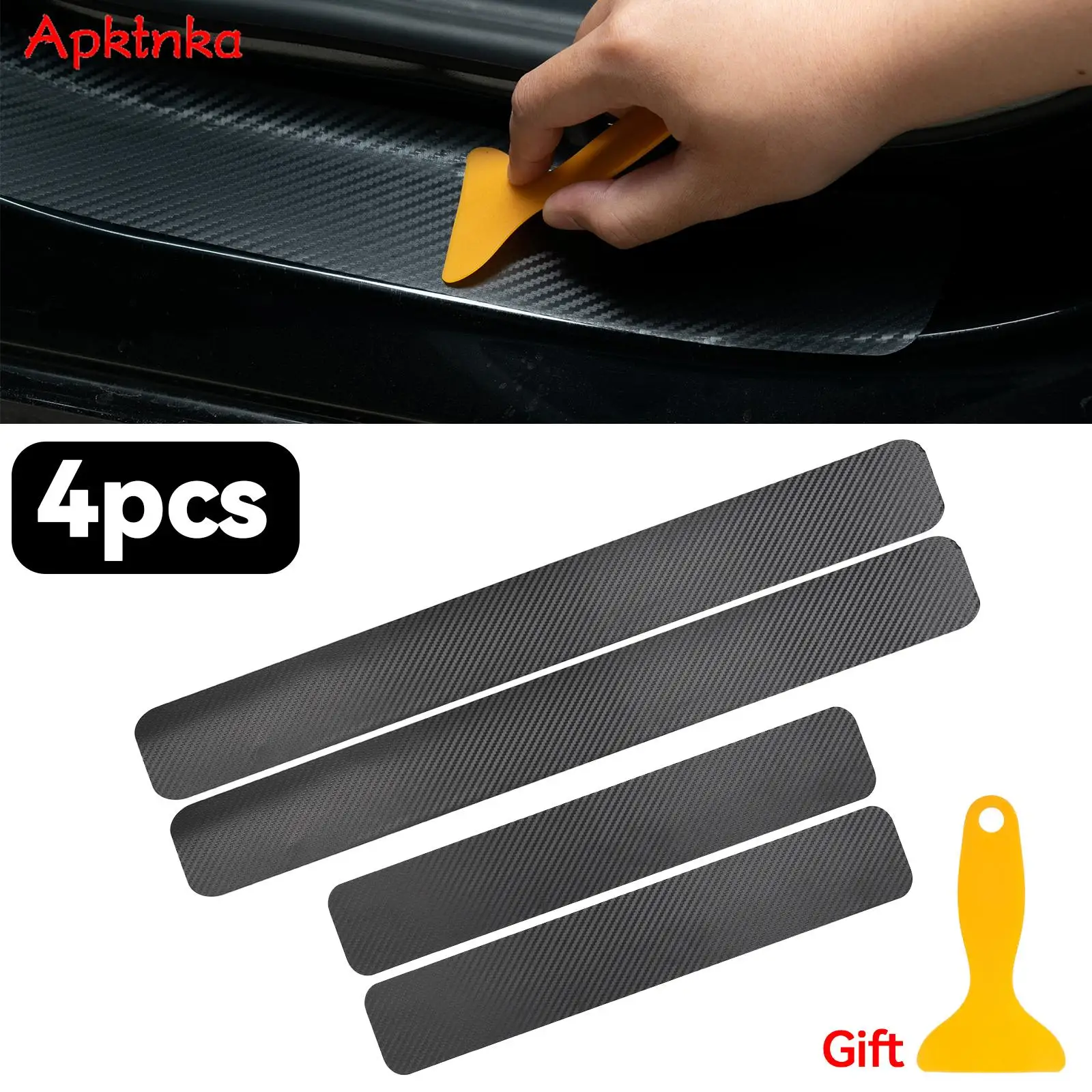 4Pcs 3D Universal Car Door Sill Carbon Fiber Sticker DIY Guard Strip Anti Kick Scratch Protection Pedal Film Pad Tape Waterproof