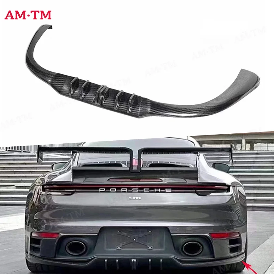 

For Porsche 911 992 2019-2023 Carbon Fiber Car Rear Bumper Lip Diffuser Spoiler Parts Upgrade Body kit T style