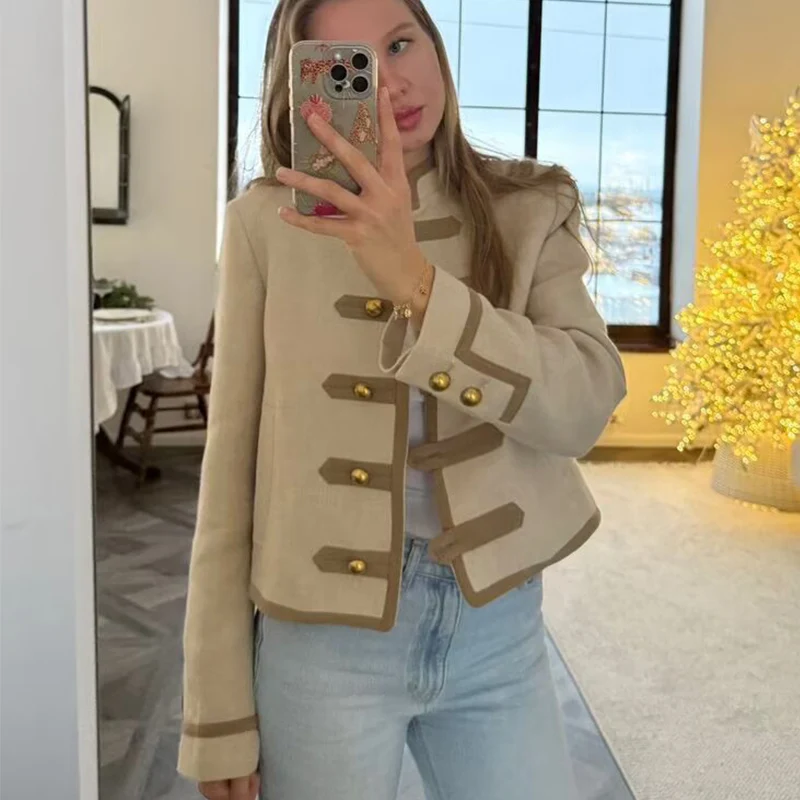 

Women's Jacket 2026 New Fashion Spring Autumn Shoulder Pad Rope Knot Long-sleeve Coat for Women Chic Personality Female Outwear