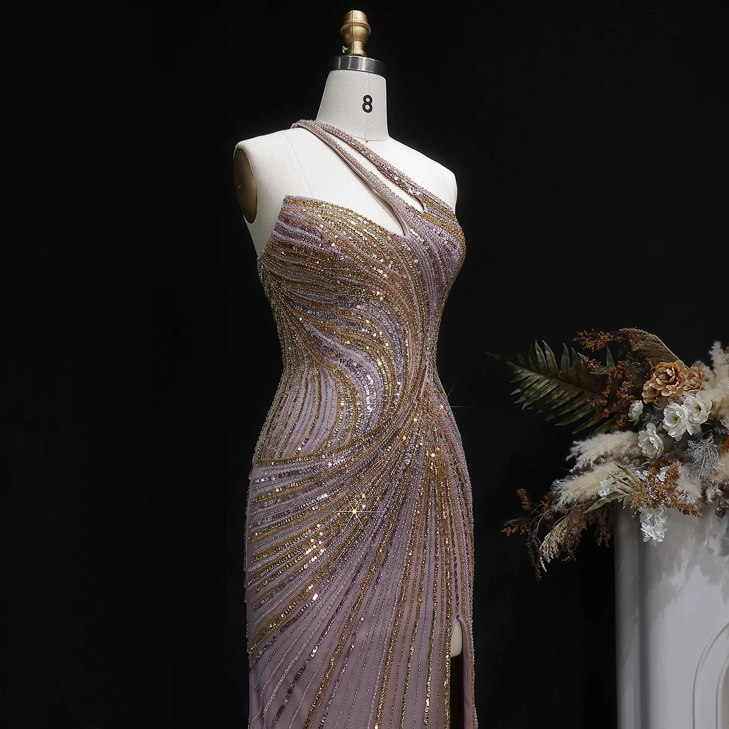 Sharon Said Dubai Einschultrige Meerjungfrauen-Abendkleider mit Pailletten und Perlen, Formelle Ballkleider für Damen SS153 Maßanfertigung – Detail 16