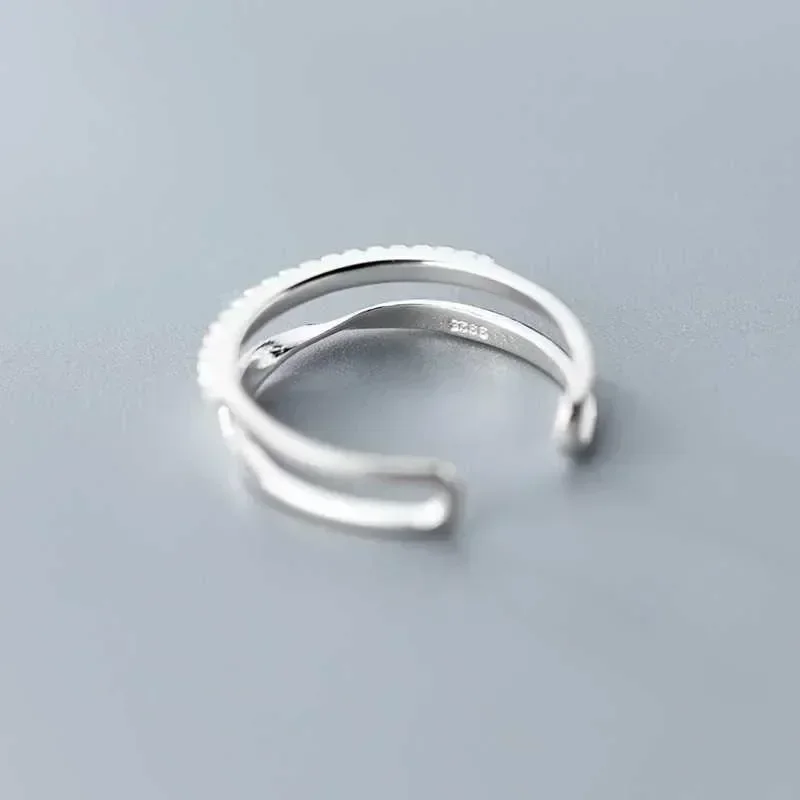 Mode 925 Sterling Silber Ring Doppel linien Ringe für Frauen Hochzeit Verlobung Silber Frauen Vintage Ring edlen Schmuck Geschenk