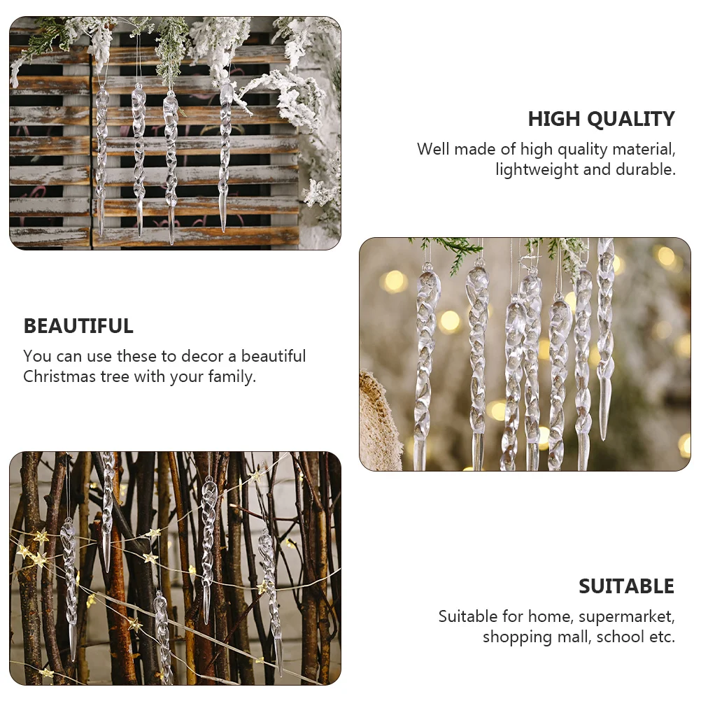 

24pcs Ice Strip Hanging Decor Simulation Icicle Pendant Christmas Tree Acrylic Xmas Decoration Diy Party Home School Shopping