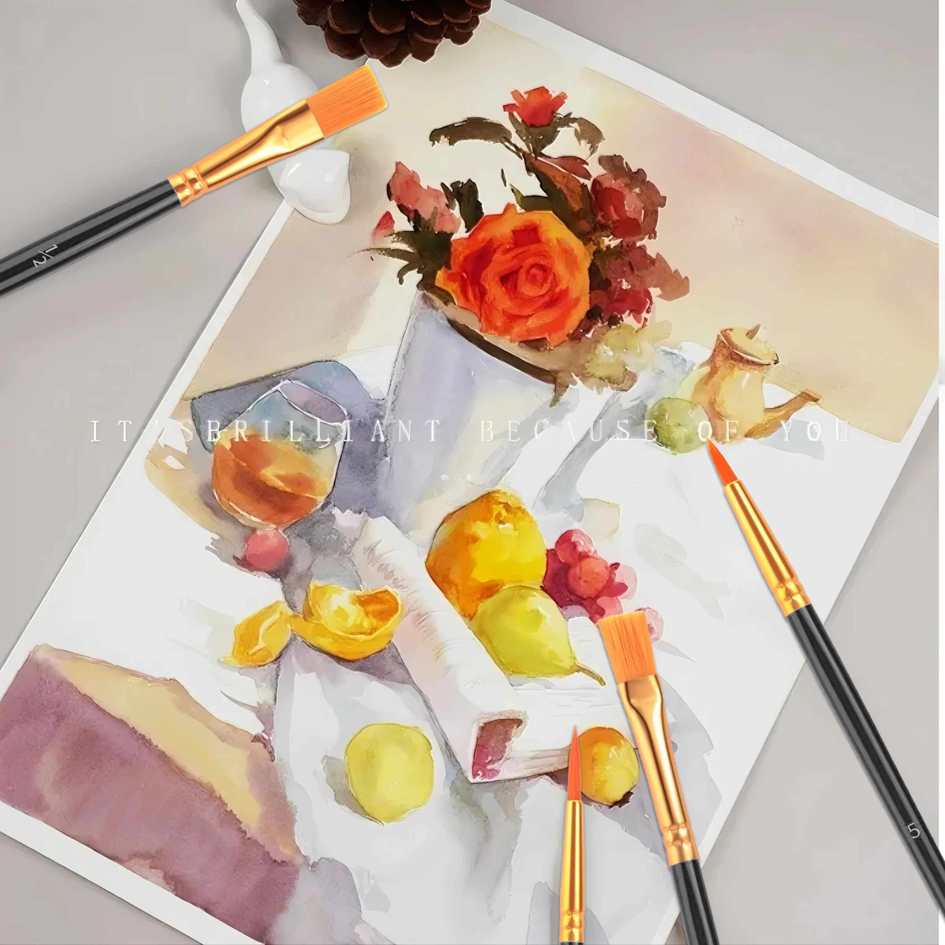 10pcs Paint Brushes Set Nylon Hair Artist Acrylic Paint Brushes Round Pointed Tip Paintbrushes for Acrylic Oil Watercolor image 5