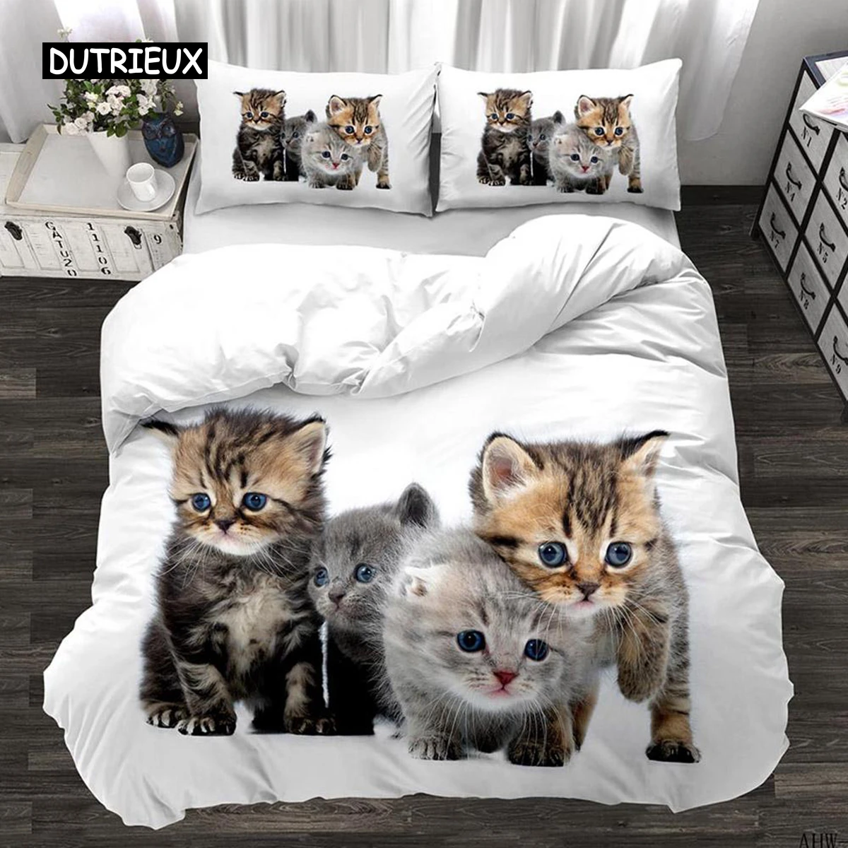 

Cat Duvet Cover Cat Lover Gifts Twin Quilt Cover for Kids Teens Microfiber Cute Kitten Animal Theme Queen King Size Bedding Set