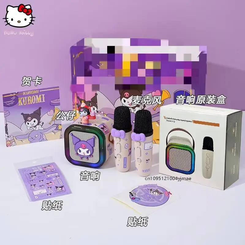 New Sanrio Karaoke Machine Anime Hello Kitty Wireless Bluetooth Speaker Cute Kuromi Usb Music Player Microphone Kid Gift Kawaii