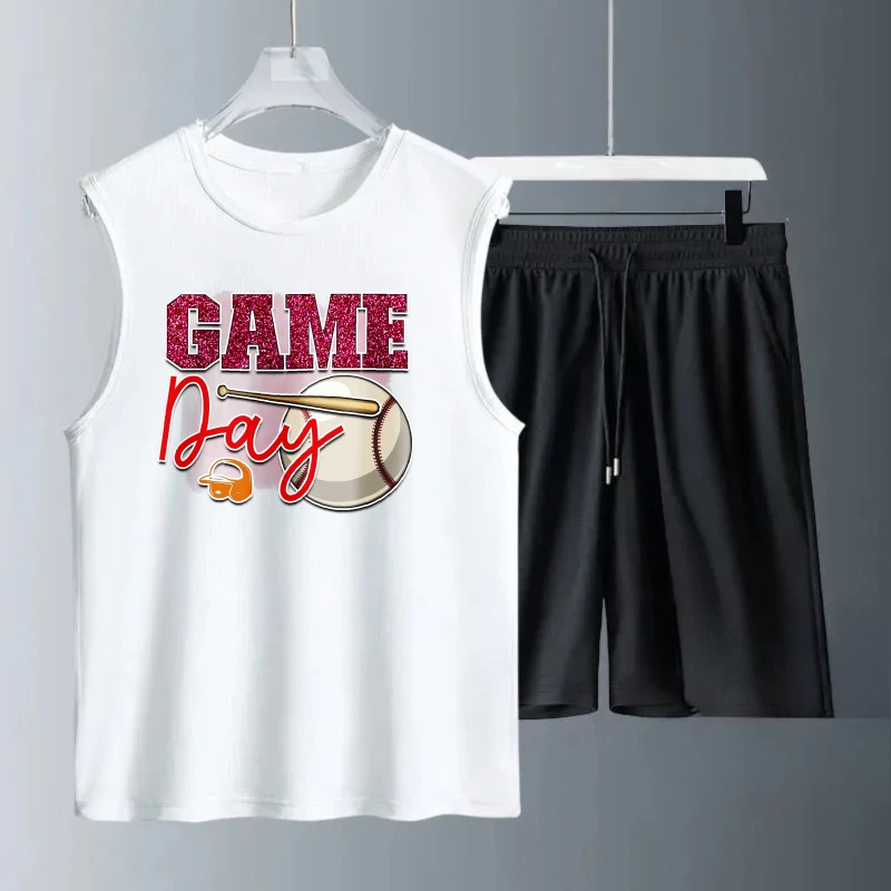 

Мужской жилет, летний костюм без рукавов с принтом Game Day, майки + шорты, мужской летний комплект, мужская летняя одежда, быстросохнущая пот
