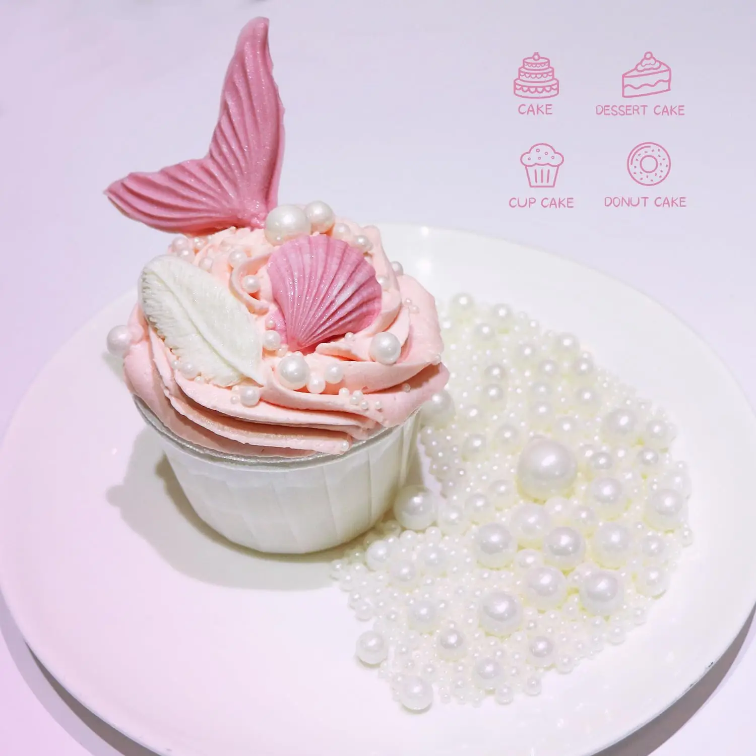 White Pearl Sprinkles Pearls,Baking Cake Decorations,Ice Cream Toppings and Cookie Decorating,Wedding Party Supplies
