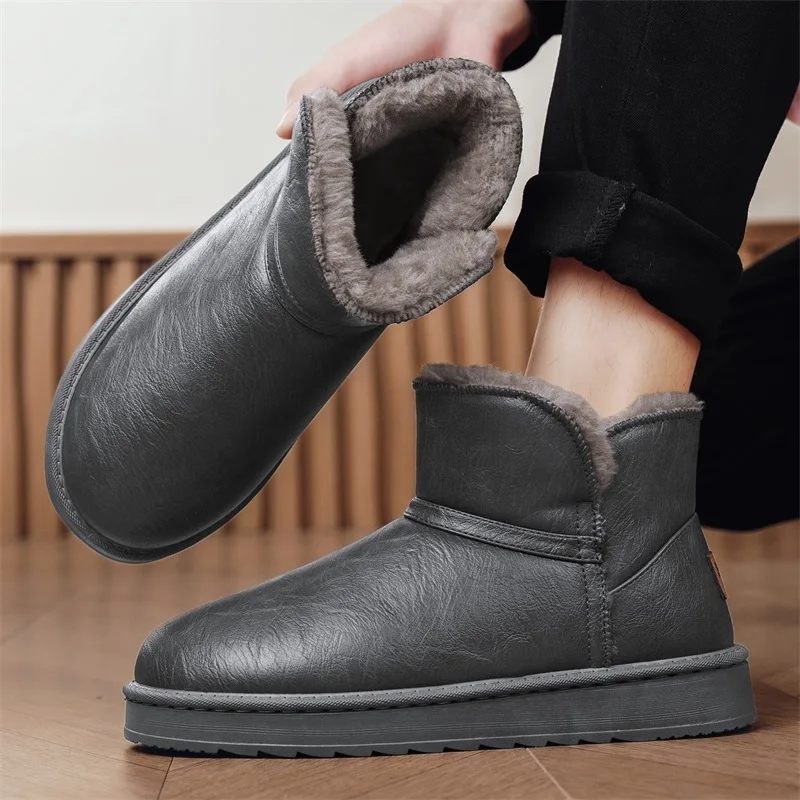 أحذية الثلوج الرجالية 2025 نمط الشتاء الجديد، مبطنة بالصوف، سميكة، دافئة، أحذية قطنية كبيرة، أحذية رجالية غير قابلة للانزلاق، أحذية بدون كعب مقاومة للماء #4