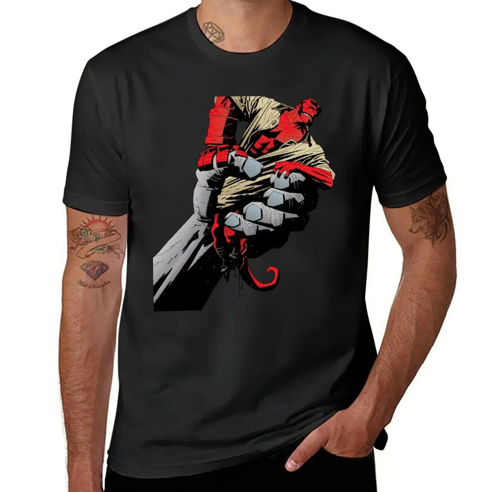 hellboy, trapped, hand, giant, red, dark horse, mike mignola, comic, hell, devil T-Shirt quick-drying T-shirts for men cotton