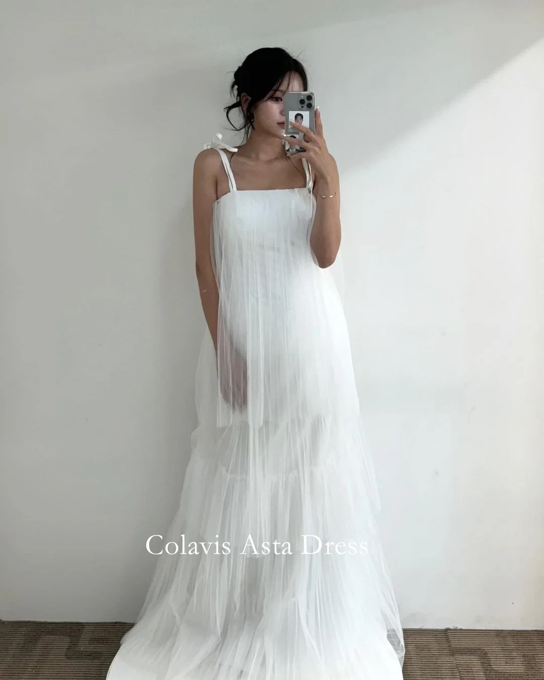 

Colavis Ast Spaghetti Straps Wedding Dress White Tulle Customized Princess Tiered Elegant Fancy Bride Dresses Bridal Gowns