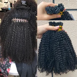 Luffywig-I Dica extensões de cabelo para as Mulheres Negras, Real Cabelo Humano, Afro Kinky Curly, Mongolian Remy Fusão Cabelo, Pacotes Micro Links