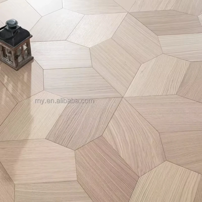 نسخة مخصصة من أرضية خشب البلوط والجوز الصلب أرضية هندسية خماسية مخصصة فاخرة