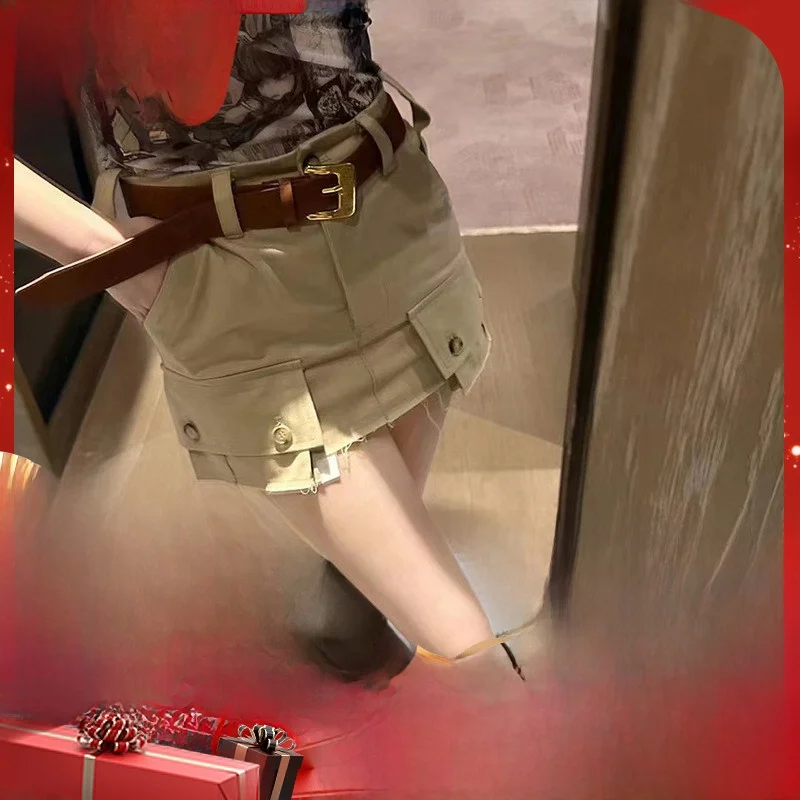 

Low Waist Belt Khaki Color Casual ket Decorated Simple Sle Workwear Pants Belt for Women Summer 2023 A-Line Skirt