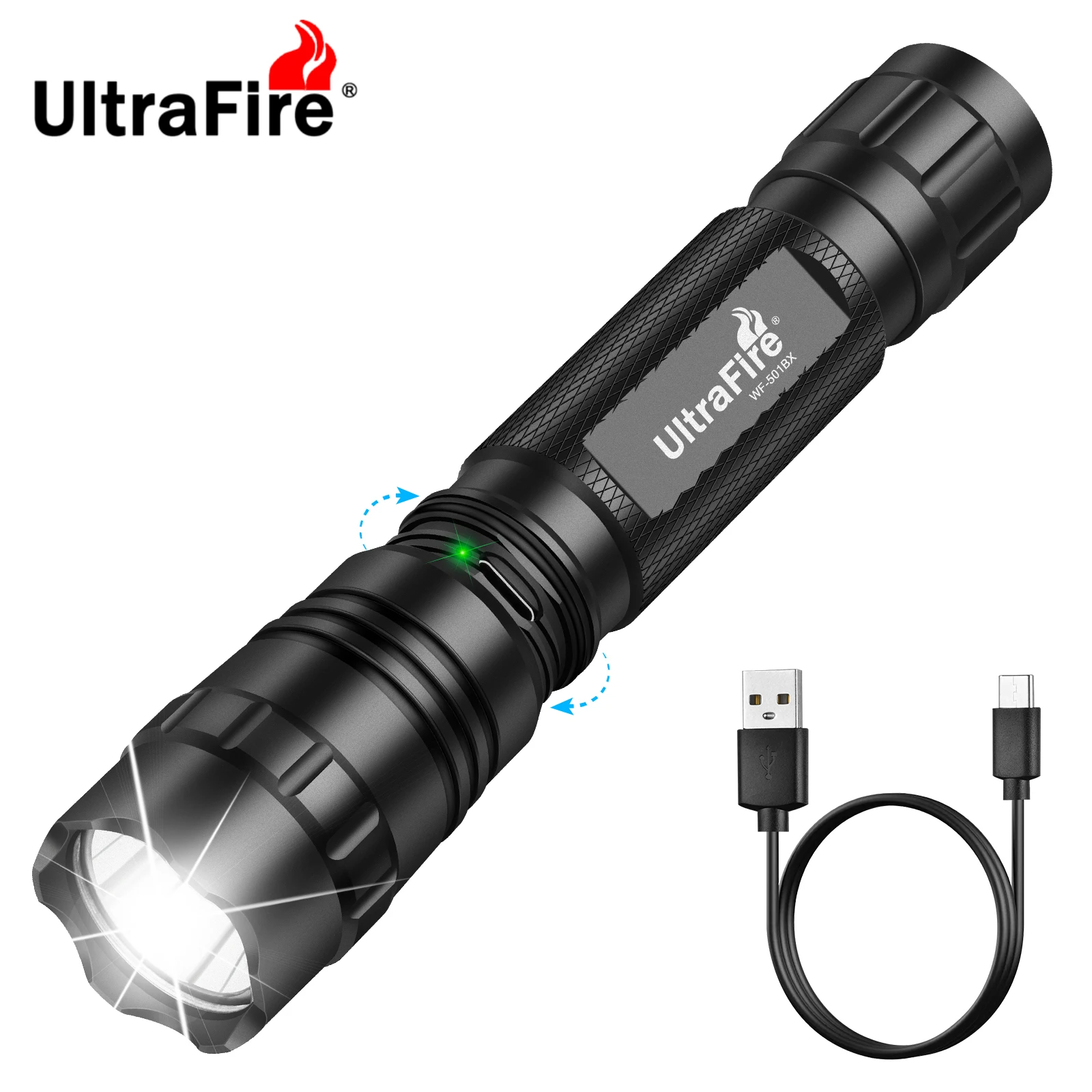 UltraFire WF-501BX Powerful Led Tactical Flashlight 1000LM 3 Lighting Mode Type-C USB Rechargeable Mini Torch EDC Portable Light