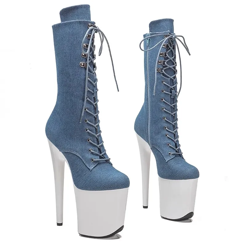 

New 20CM/8inches Canvas Upper Modern Sexy Nightclub Pole Dance Shoes High Heel Platform Women's Boots 131