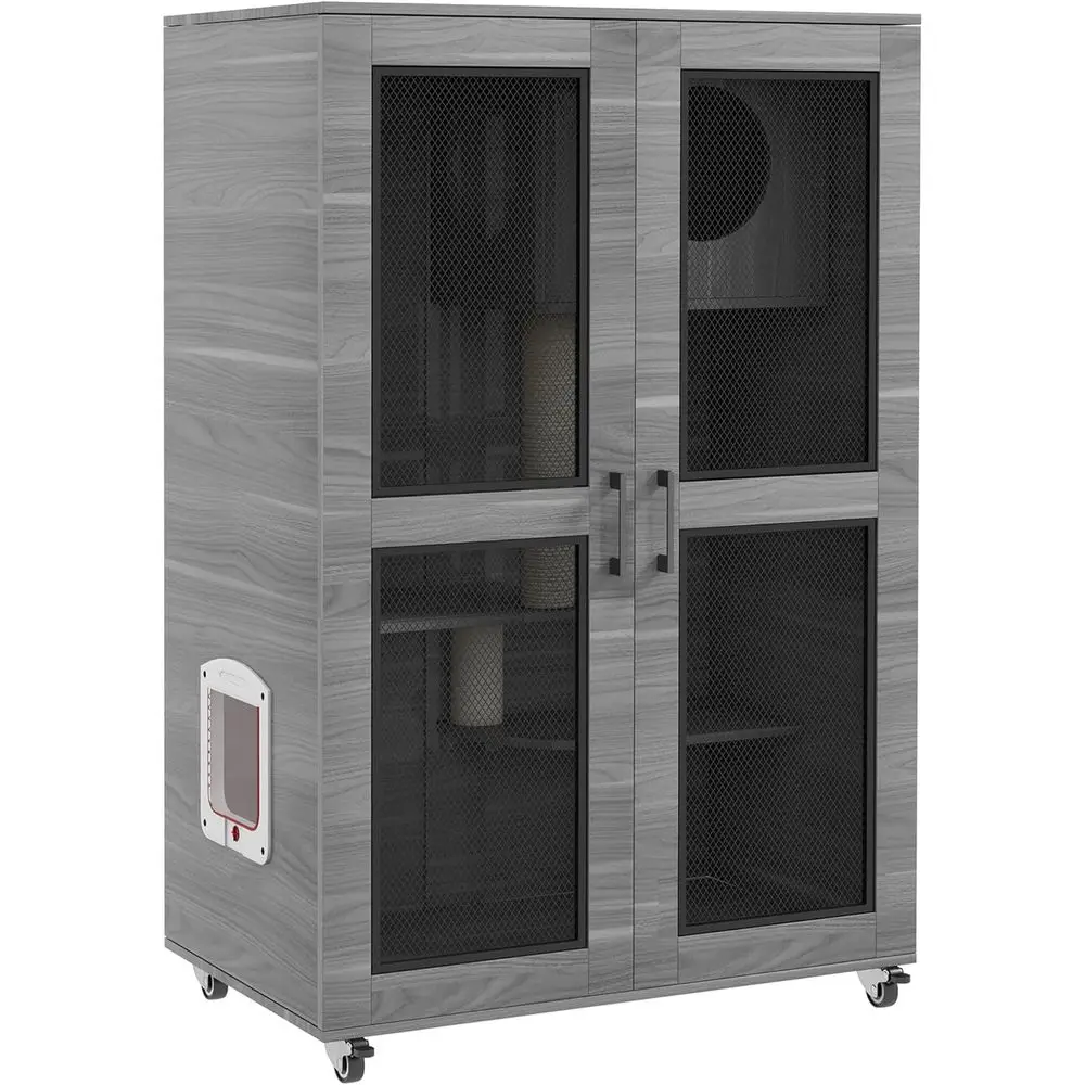 

Wheeled Luxury Cat Condo with Scratching Posts, Lap Door, Cushion - Gray, 31.5x20x48.5