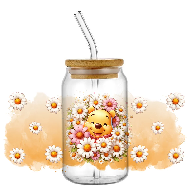 Heißer Verkauf: Niedlicher Winnie Bär 16oz UV DTF 3D Transfer Cartoon Aufkleber Folien für Glasdosen & Becher – Kreatives Basteln & DIY