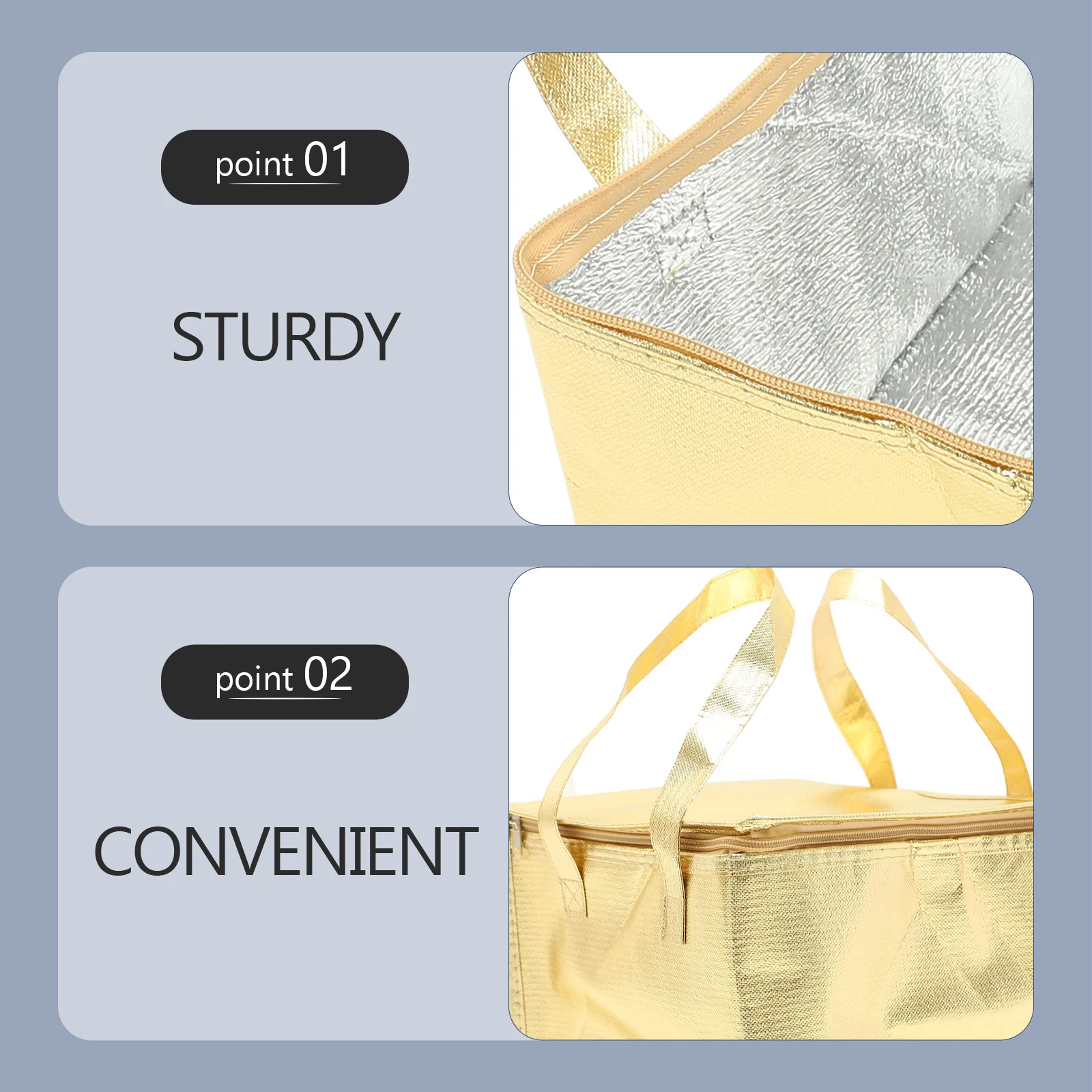 

2 Pcs Insulated Bags Shopping Cold Food Delivery Reusable Grocery Thermal Tote Lunch Upright Takeout Zipper Collapsible Flat